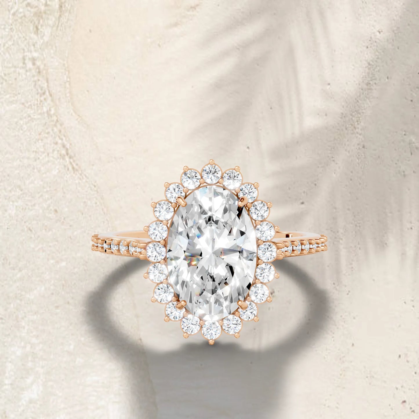 14K Gold Oval Cut Diamond Floral Halo Pave Engagement Ring