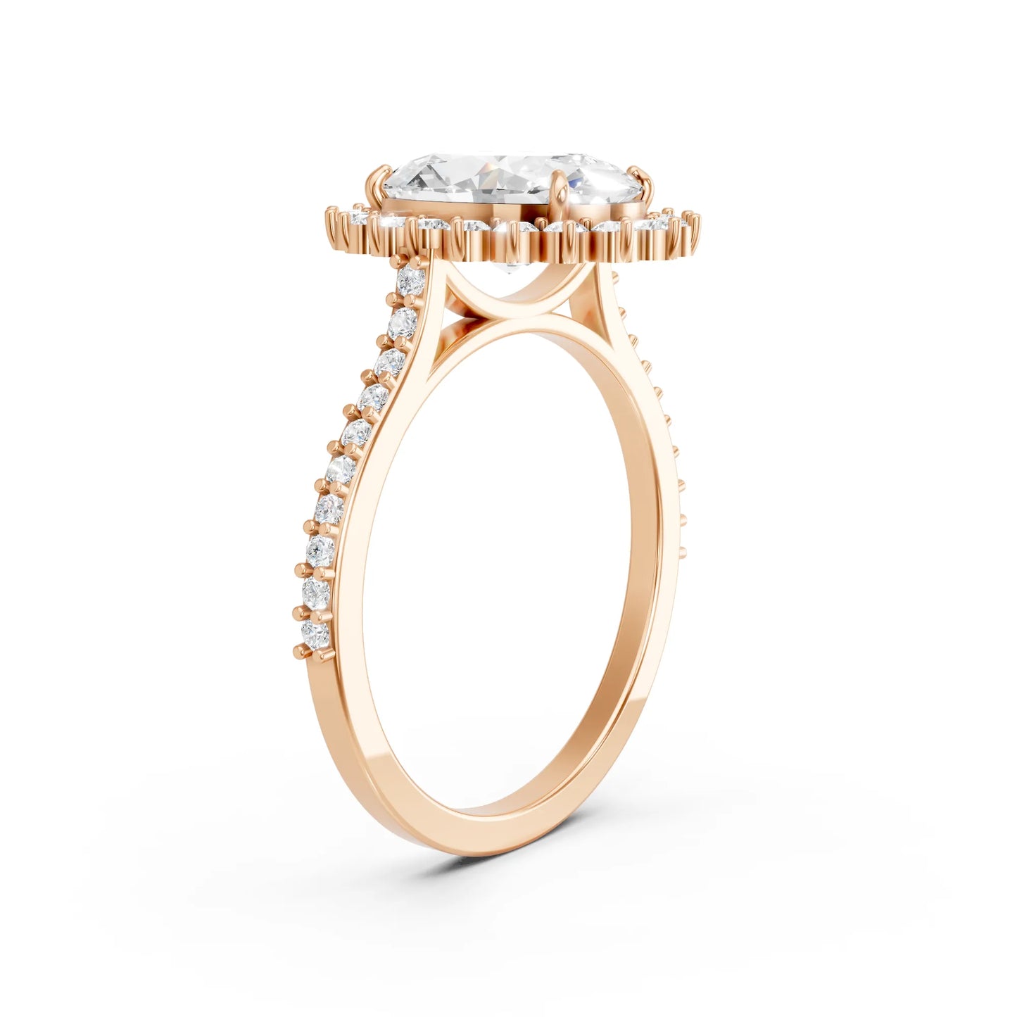 14K Gold Oval Cut Diamond Floral Halo Pave Engagement Ring
