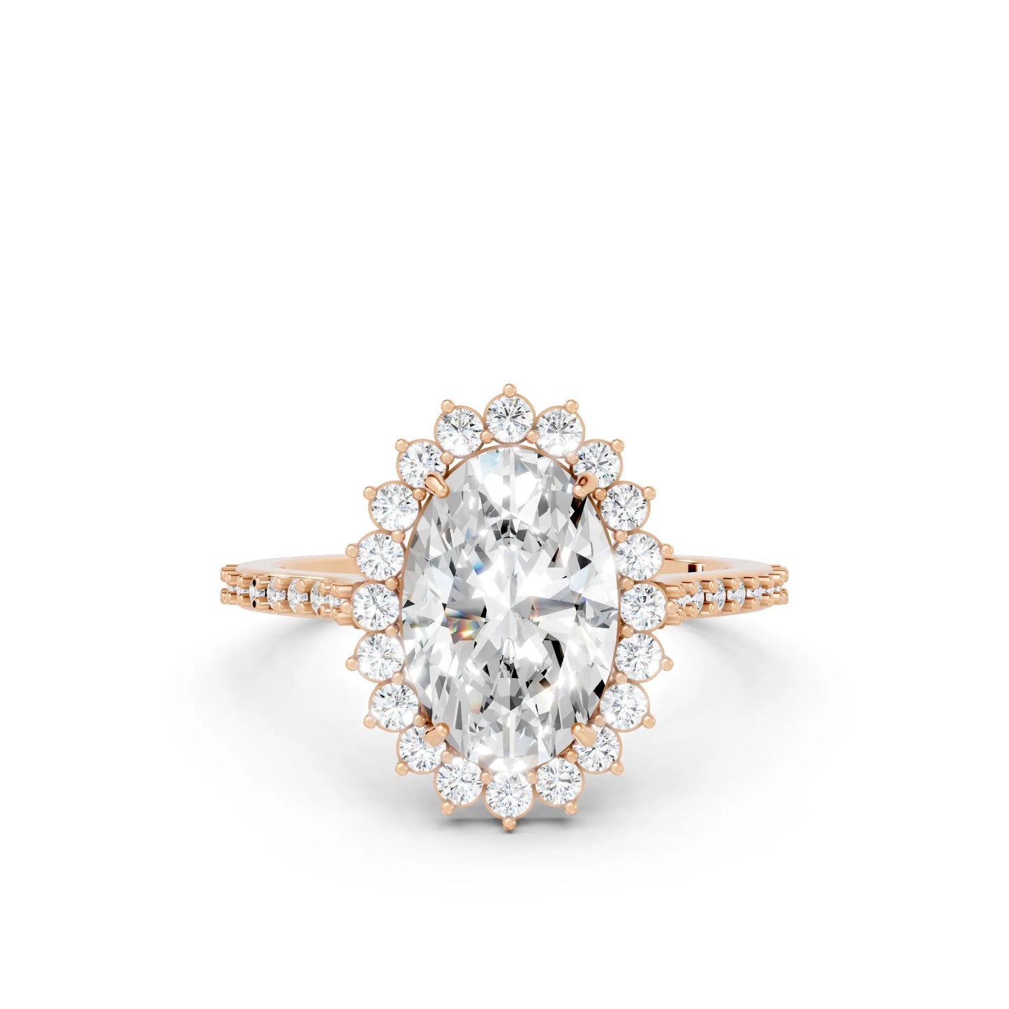 14K Gold Oval Cut Diamond Floral Halo Pave Engagement Ring