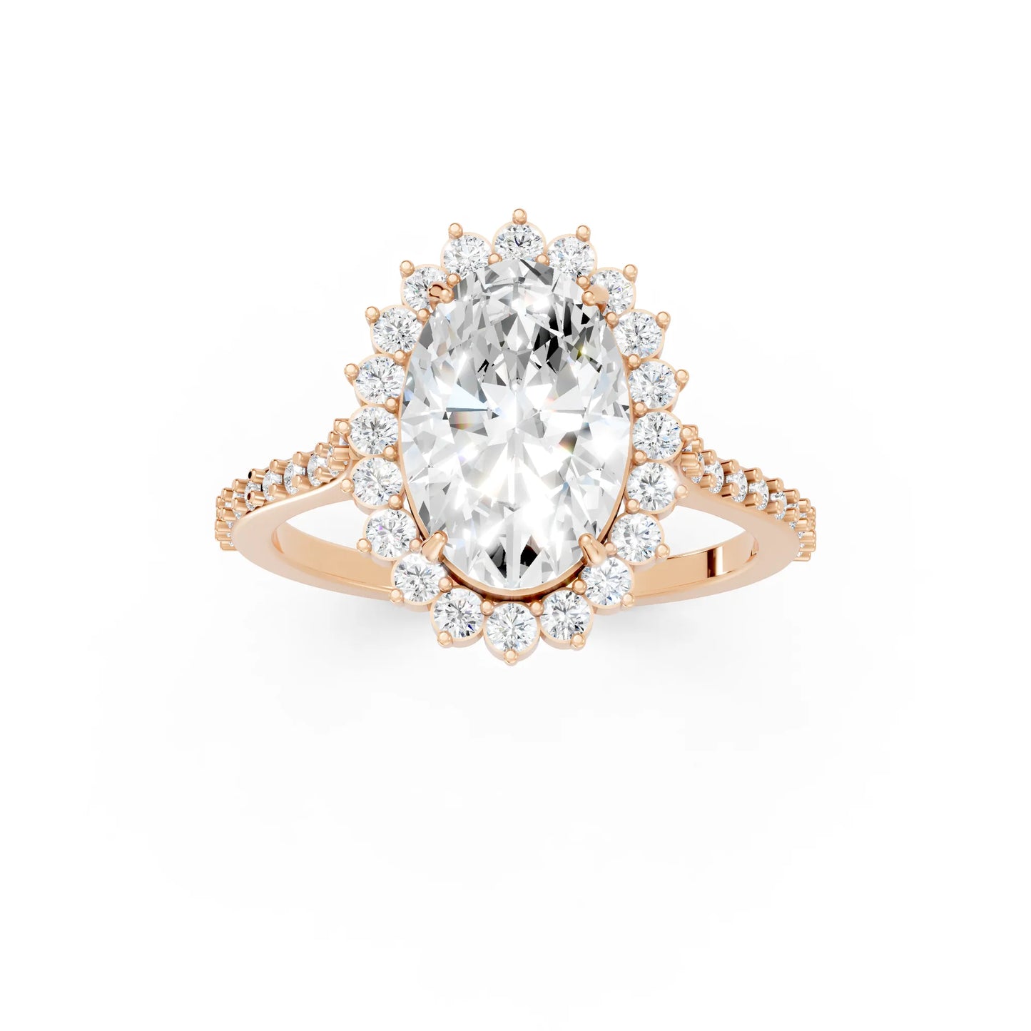 14K Gold Oval Cut Diamond Floral Halo Pave Engagement Ring