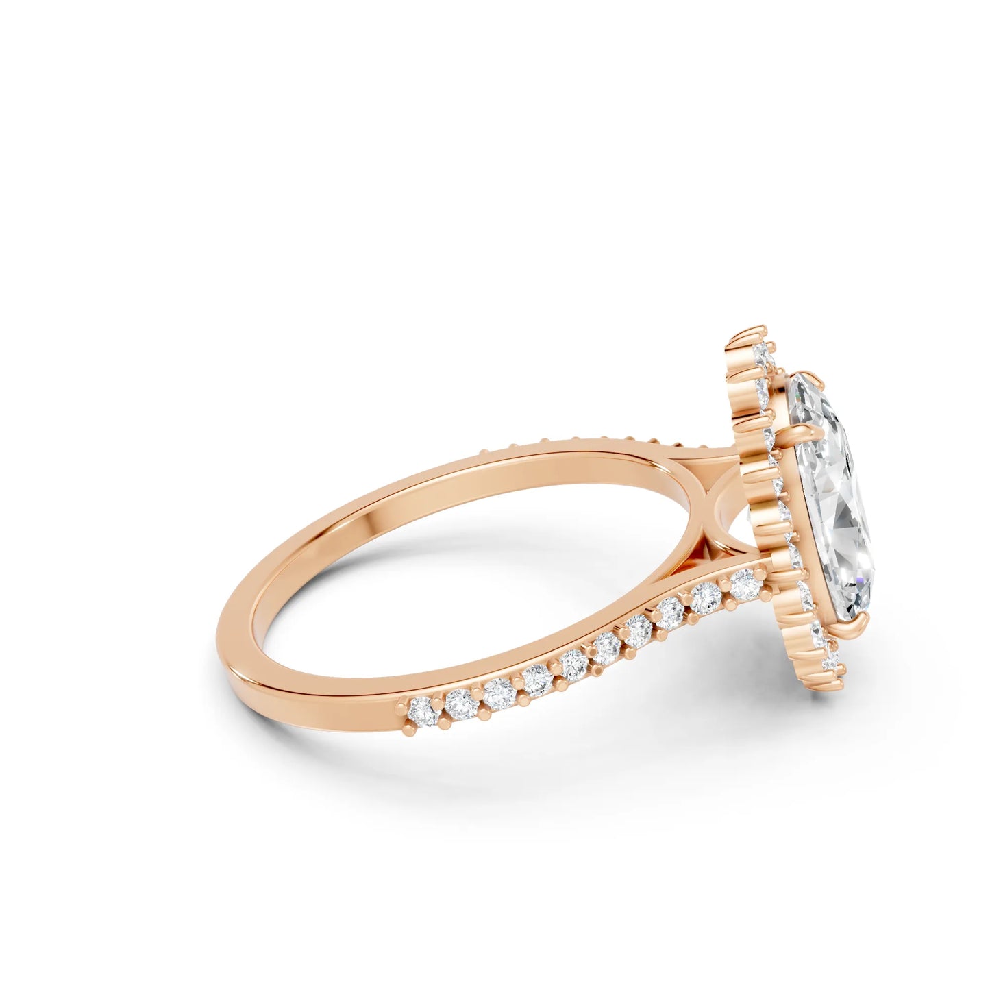 14K Gold Oval Cut Diamond Floral Halo Pave Engagement Ring