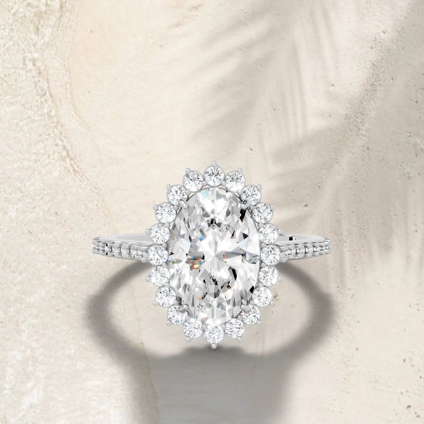 14K Gold Oval Cut Diamond Floral Halo Pave Engagement Ring