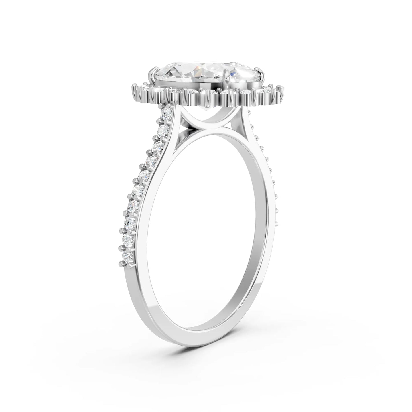 14K Gold Oval Cut Diamond Floral Halo Pave Engagement Ring
