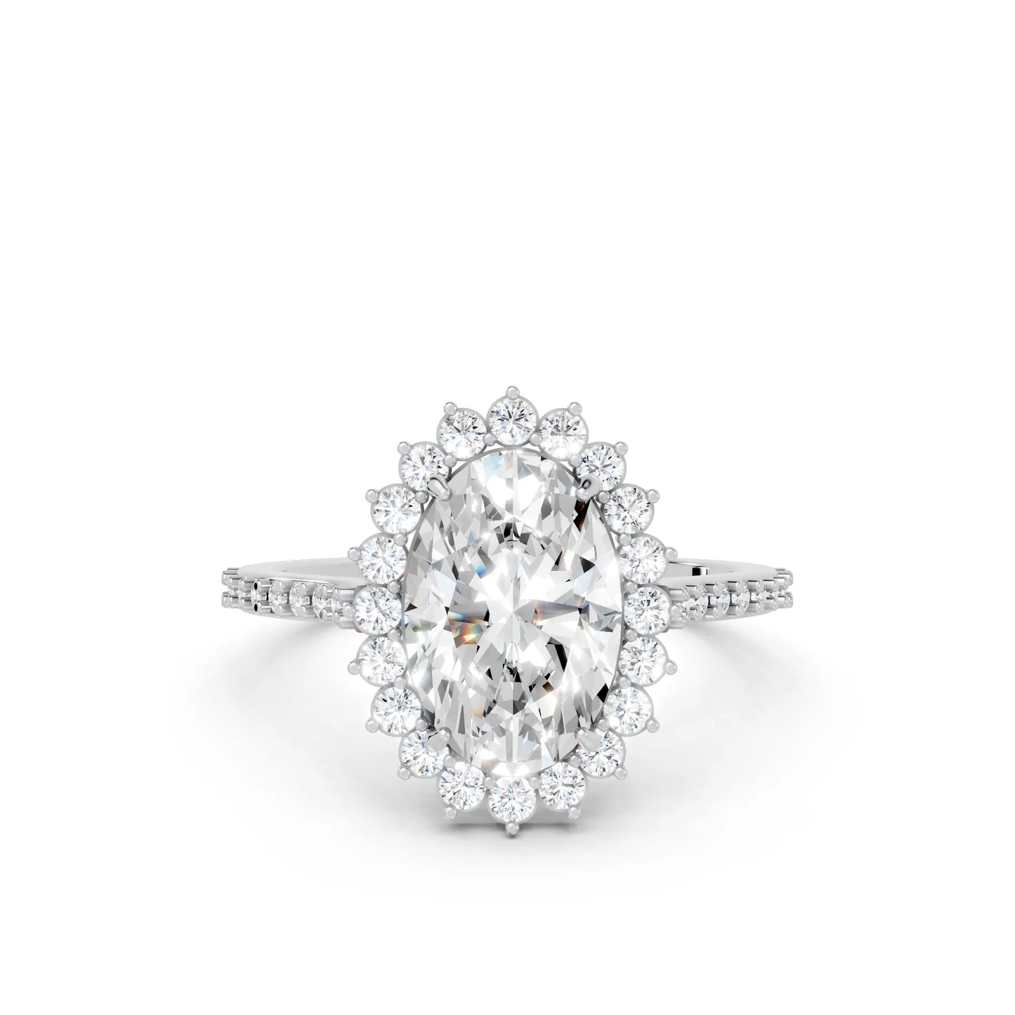 14K Gold Oval Cut Diamond Floral Halo Pave Engagement Ring