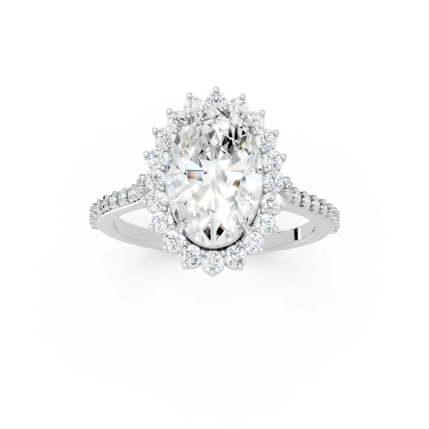 14K Gold Oval Cut Diamond Floral Halo Pave Engagement Ring
