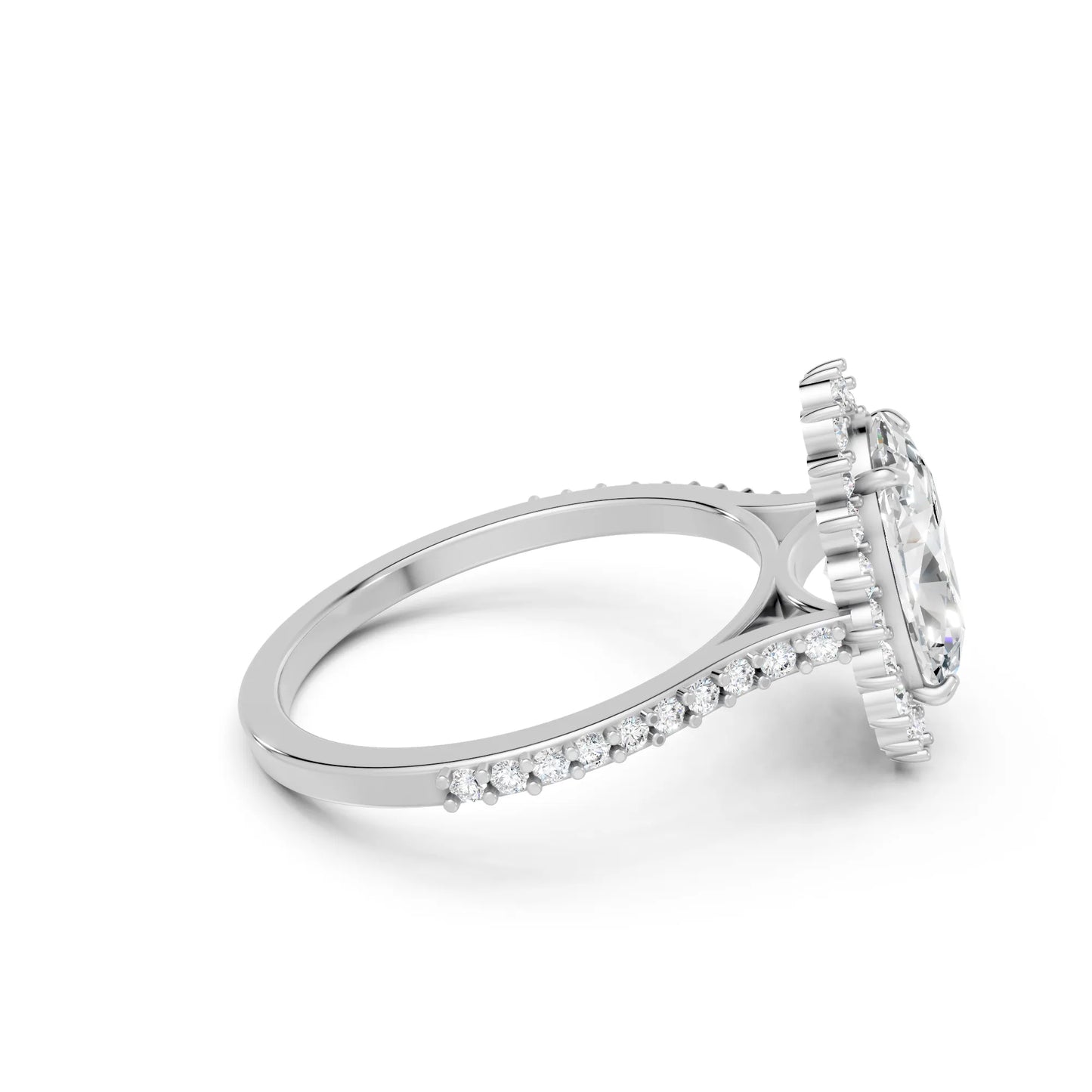14K Gold Oval Cut Diamond Floral Halo Pave Engagement Ring