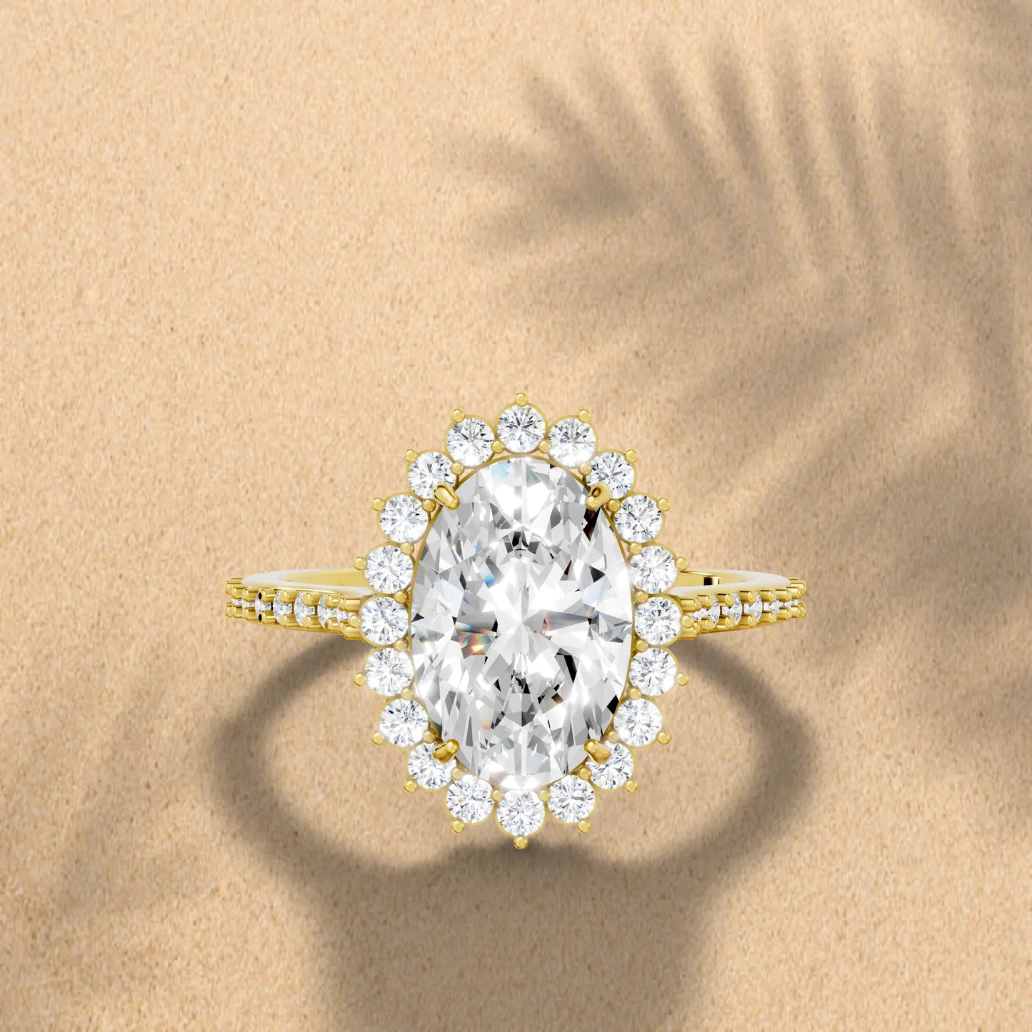 14K Gold Oval Cut Diamond Floral Halo Pave Engagement Ring
