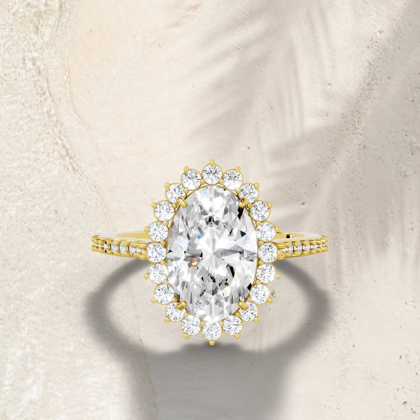 14K Gold Oval Cut Diamond Floral Halo Pave Engagement Ring