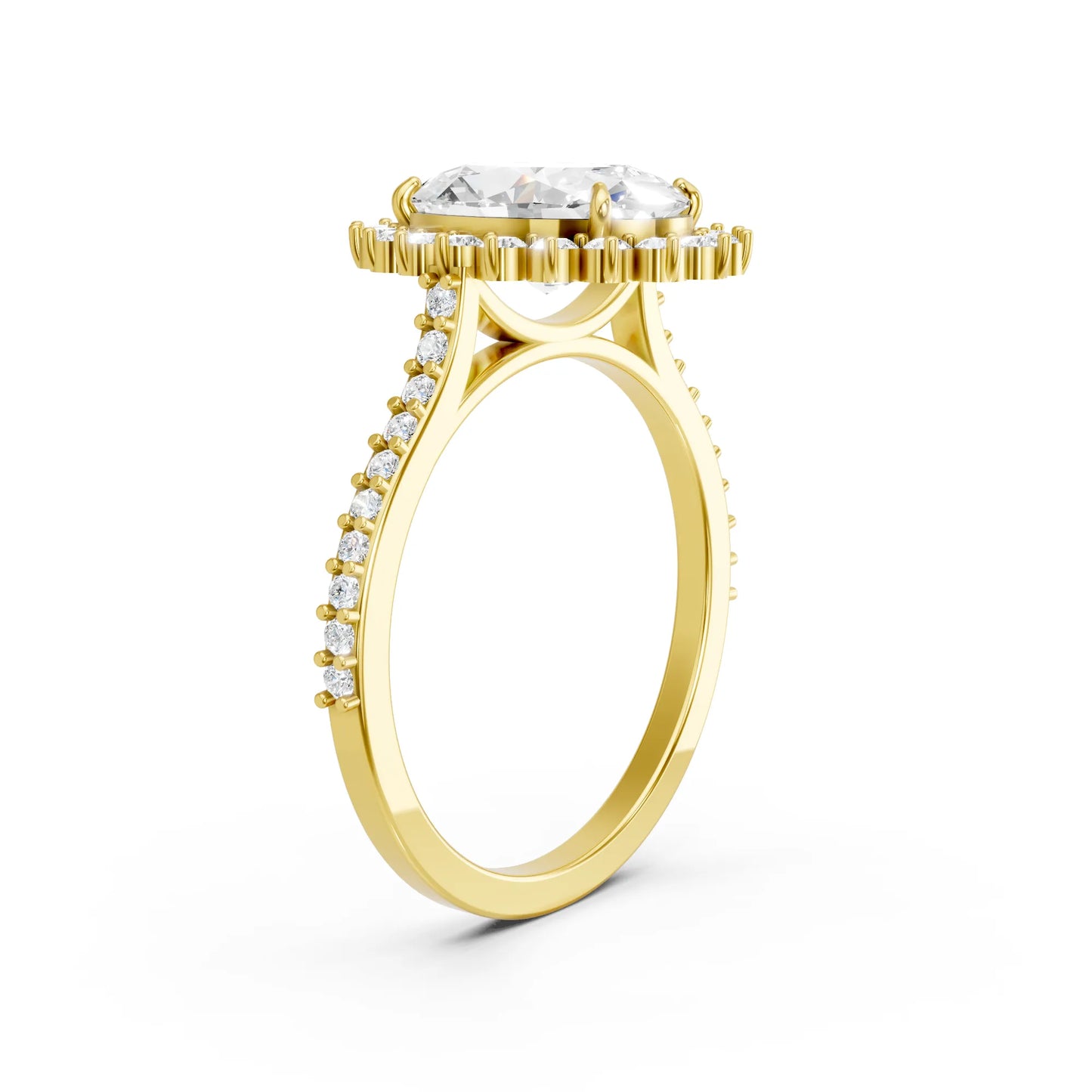 14K Gold Oval Cut Diamond Floral Halo Pave Engagement Ring
