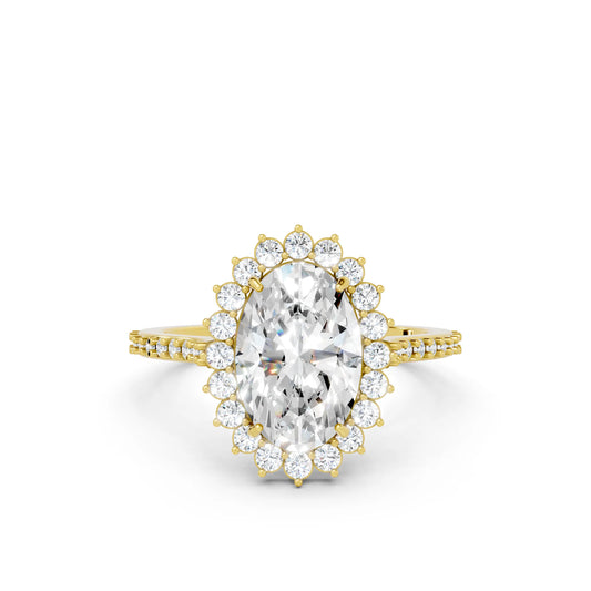14K Gold Oval Cut Diamond Floral Halo Pave Engagement Ring