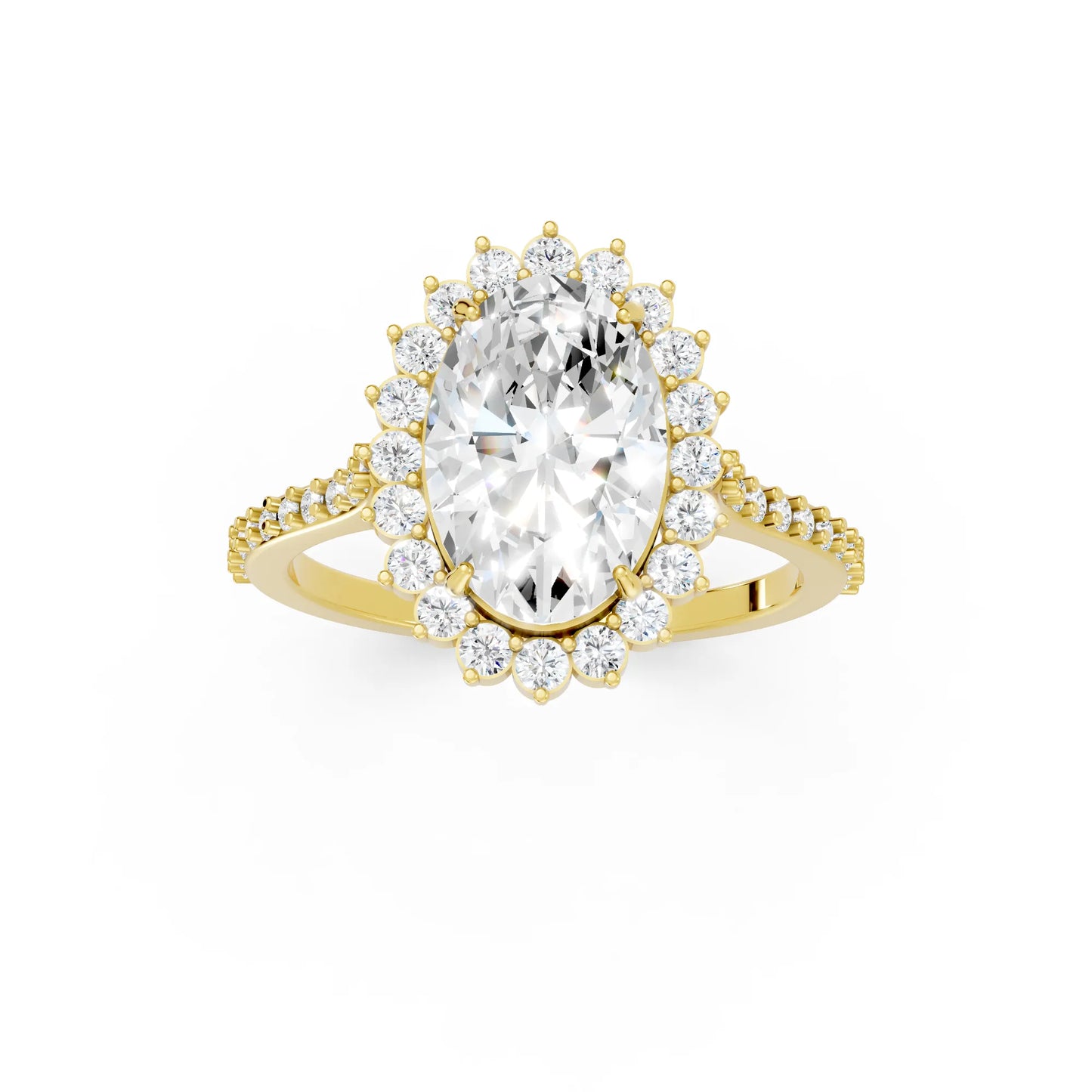 14K Gold Oval Cut Diamond Floral Halo Pave Engagement Ring