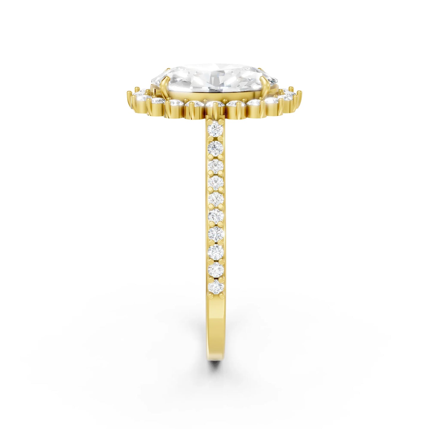 14K Gold Oval Cut Diamond Floral Halo Pave Engagement Ring