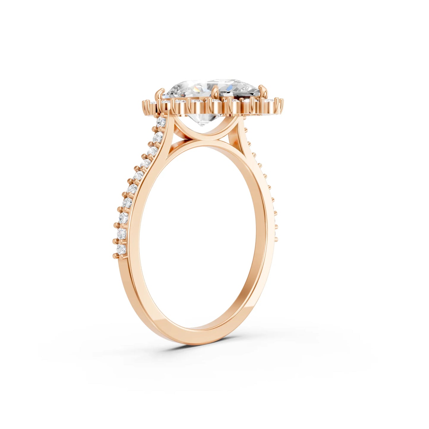 14K Gold Pear Cut Diamond Floral Halo Pave Engagement Ring