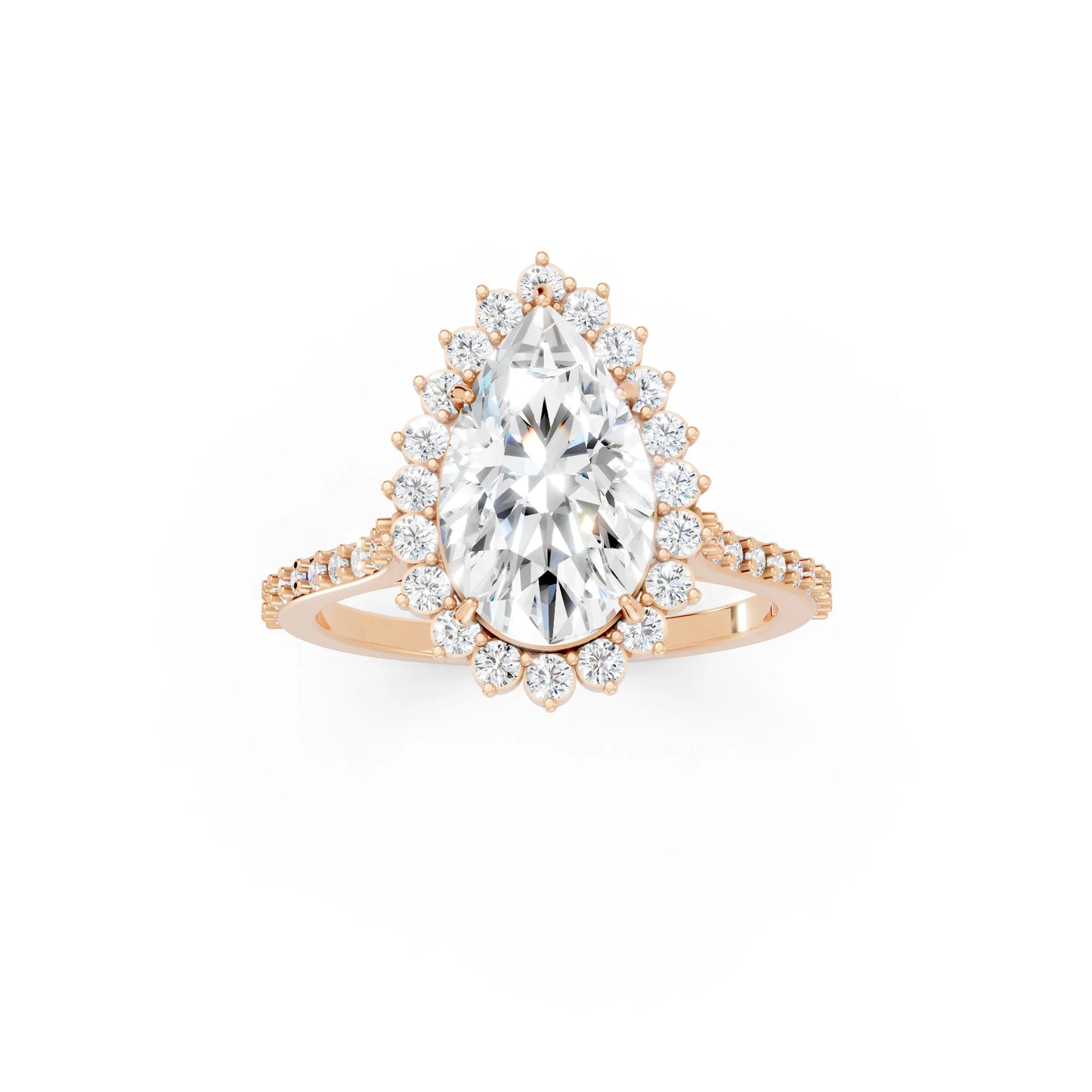 14K Gold Pear Cut Diamond Floral Halo Pave Engagement Ring