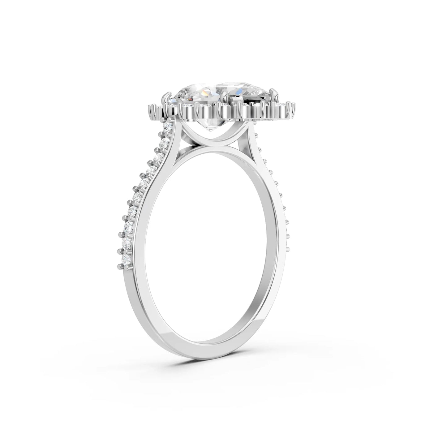 14K Gold Pear Cut Diamond Floral Halo Pave Engagement Ring
