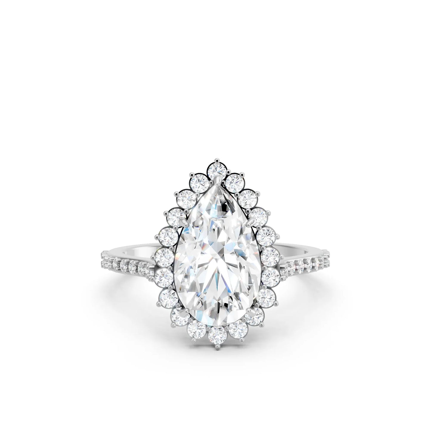 14K Gold Pear Cut Diamond Floral Halo Pave Engagement Ring