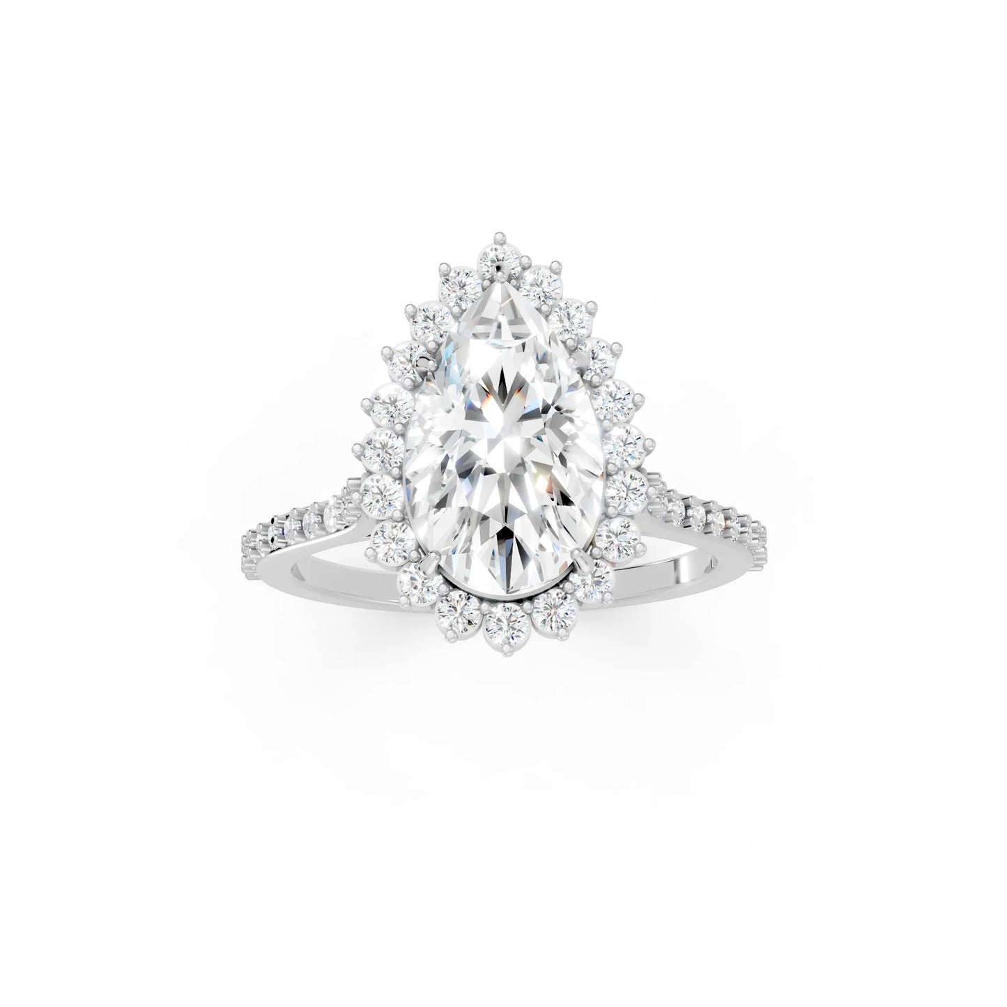 14K Gold Pear Cut Diamond Floral Halo Pave Engagement Ring