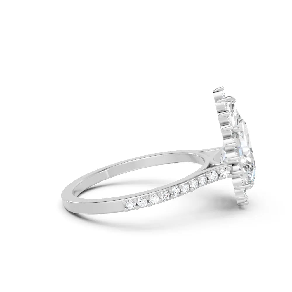 14K Gold Pear Cut Diamond Floral Halo Pave Engagement Ring