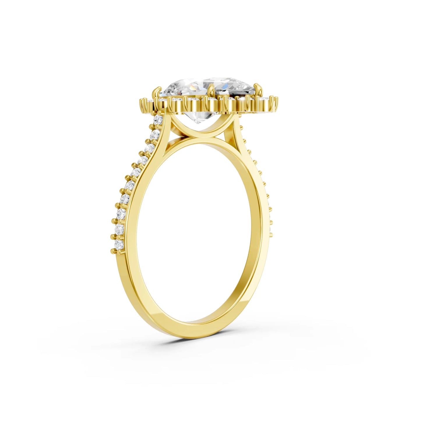 14K Gold Pear Cut Diamond Floral Halo Pave Engagement Ring