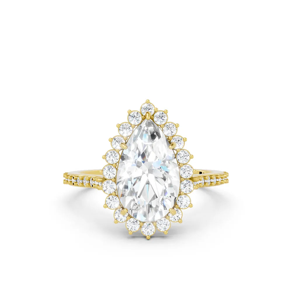 14K Gold Pear Cut Diamond Floral Halo Pave Engagement Ring