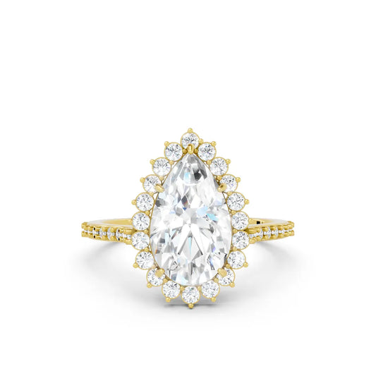 14K Gold Pear Cut Diamond Floral Halo Pave Engagement Ring
