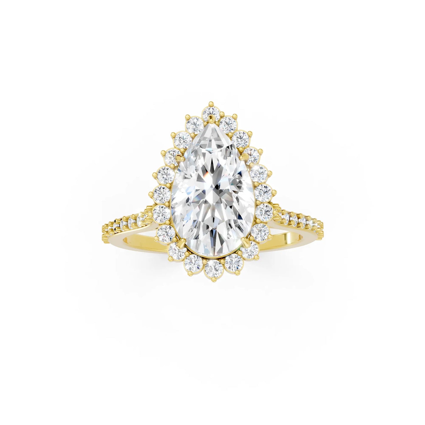 14K Gold Pear Cut Diamond Floral Halo Pave Engagement Ring