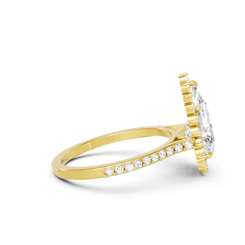 14K Gold Pear Cut Diamond Floral Halo Pave Engagement Ring