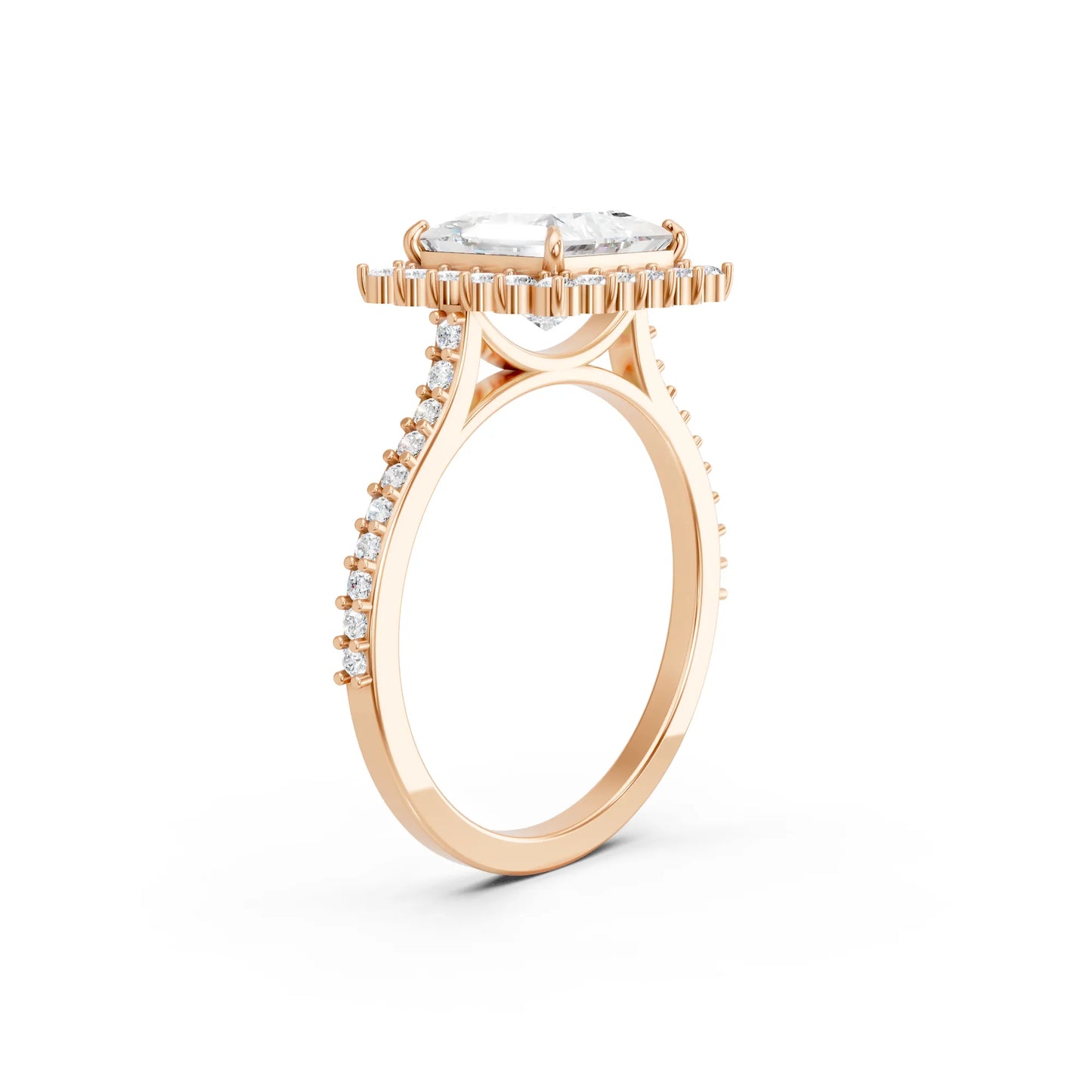 14K Gold Princess Cut Diamond Floral Halo Pave Engagement Ring