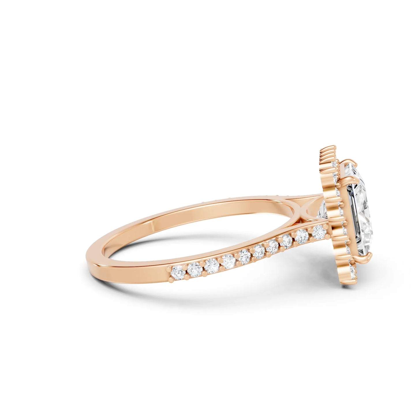 14K Gold Princess Cut Diamond Floral Halo Pave Engagement Ring