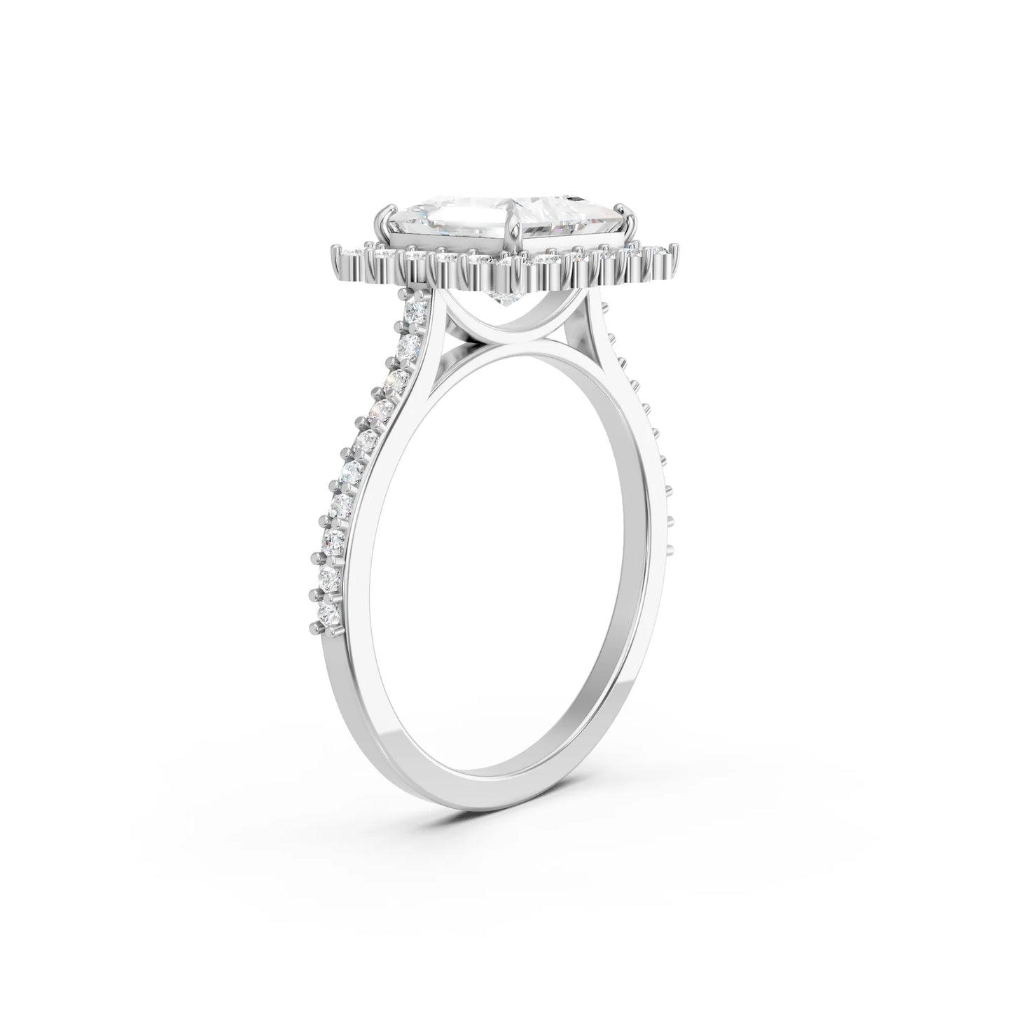 14K Gold Princess Cut Diamond Floral Halo Pave Engagement Ring