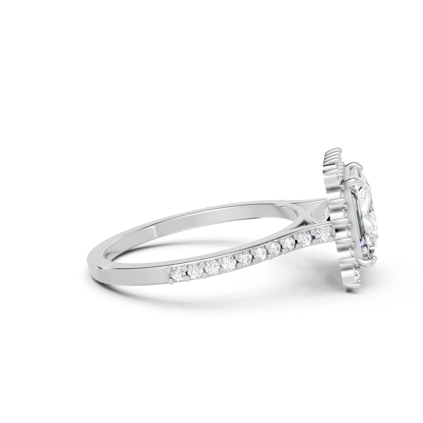 14K Gold Princess Cut Diamond Floral Halo Pave Engagement Ring