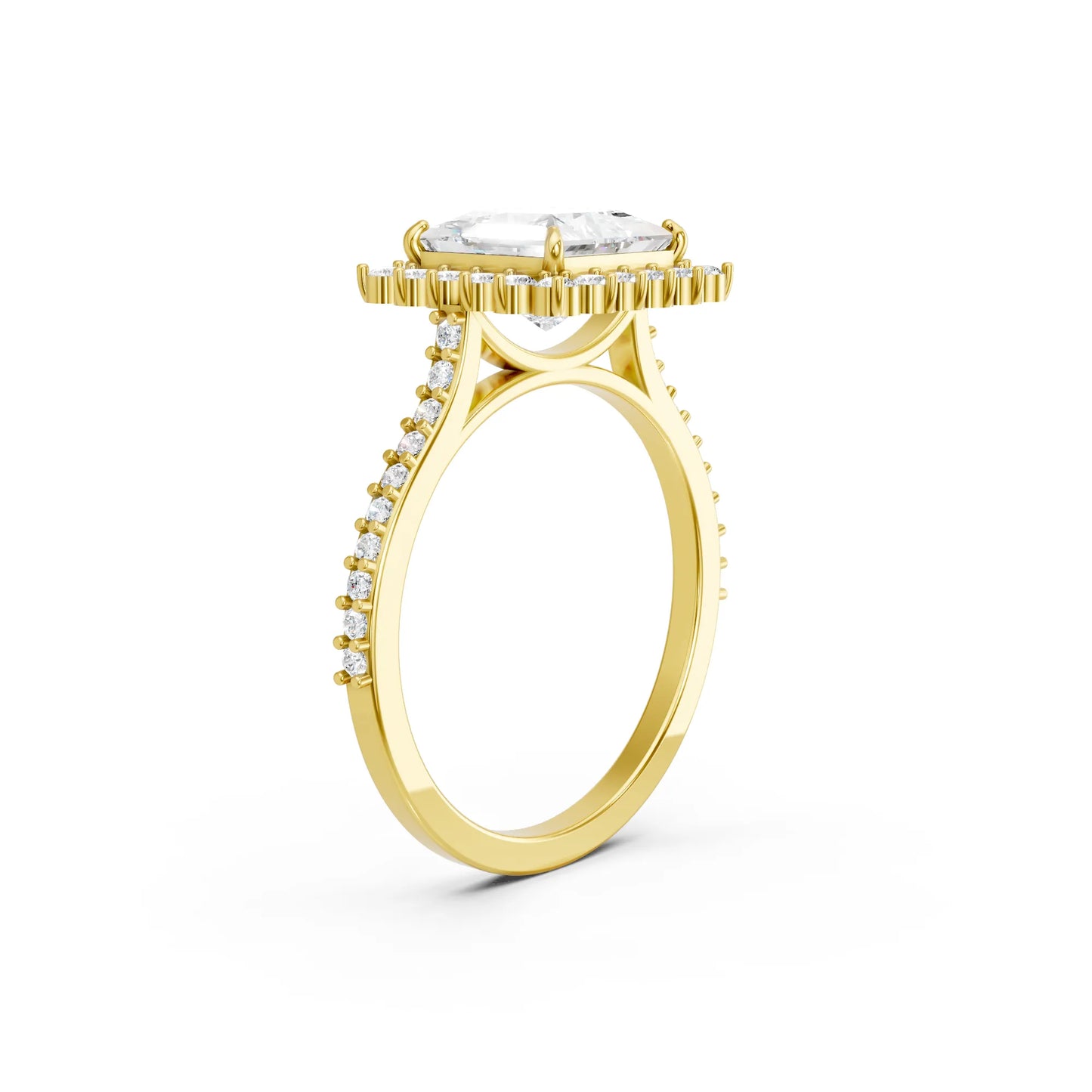 14K Gold Princess Cut Diamond Floral Halo Pave Engagement Ring