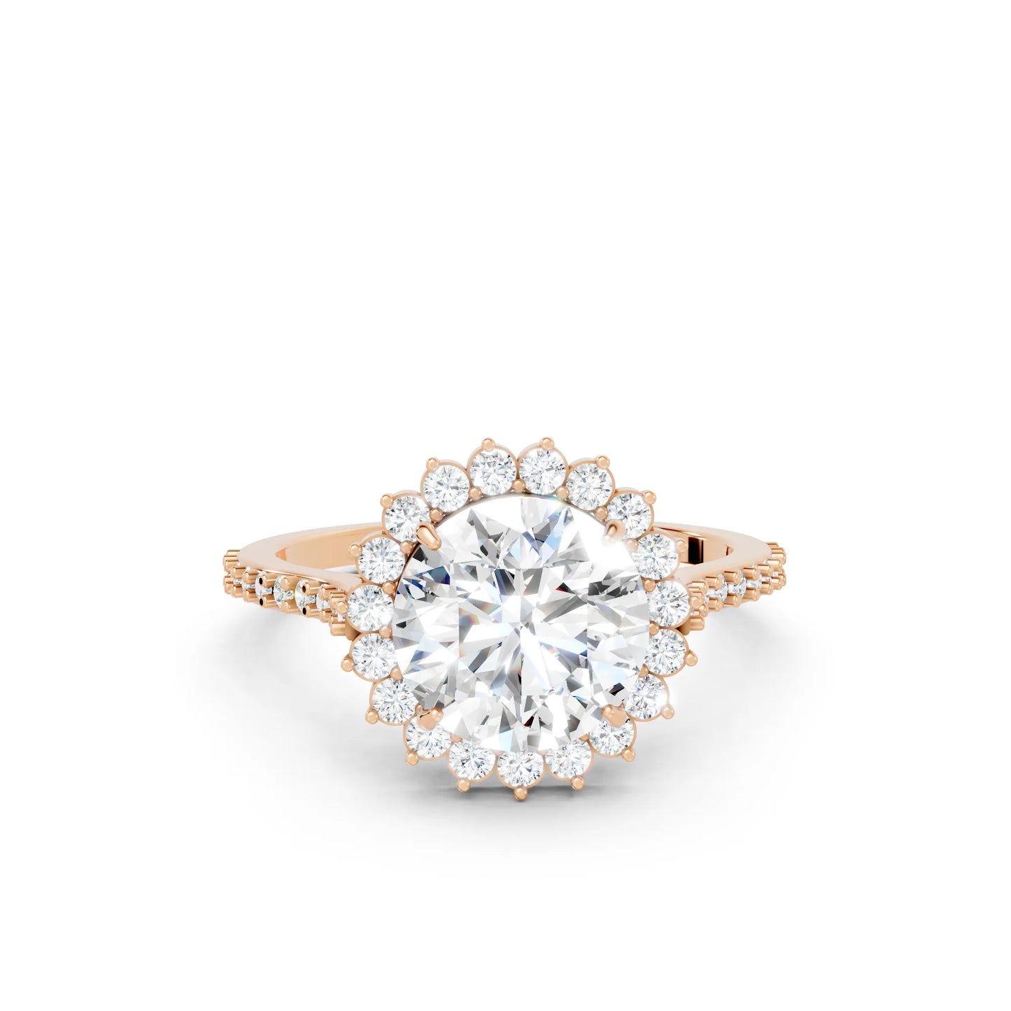 14K Gold Round Cut Diamond Floral Halo Pave Engagement Ring