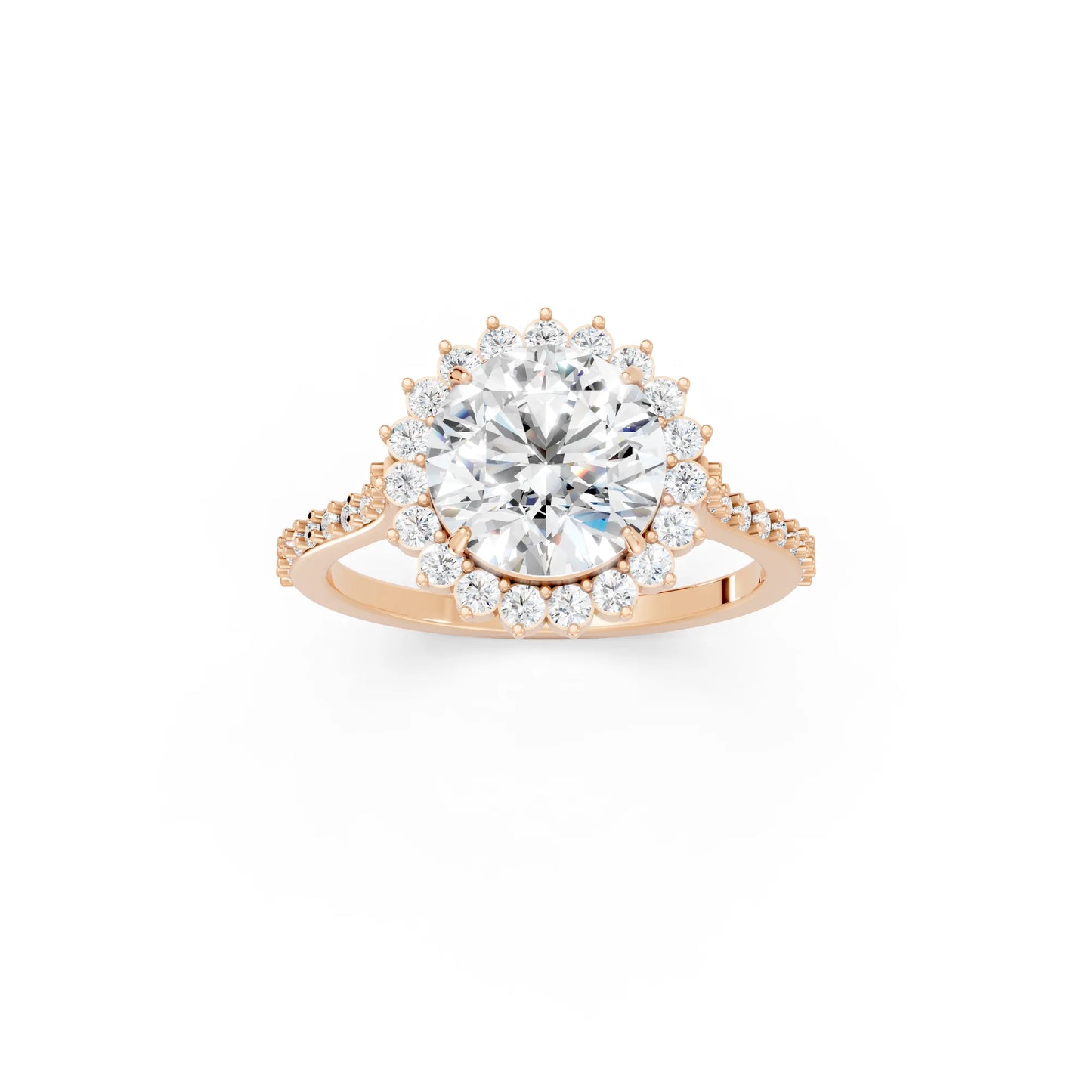 14K Gold Round Cut Diamond Floral Halo Pave Engagement Ring