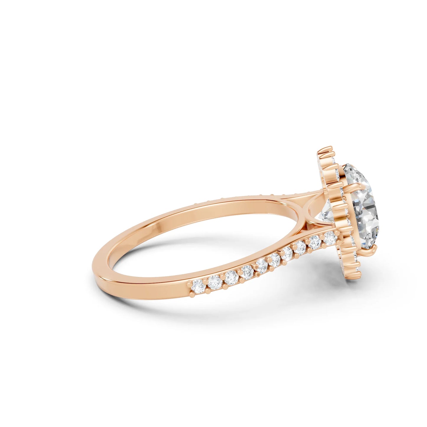 14K Gold Round Cut Diamond Floral Halo Pave Engagement Ring