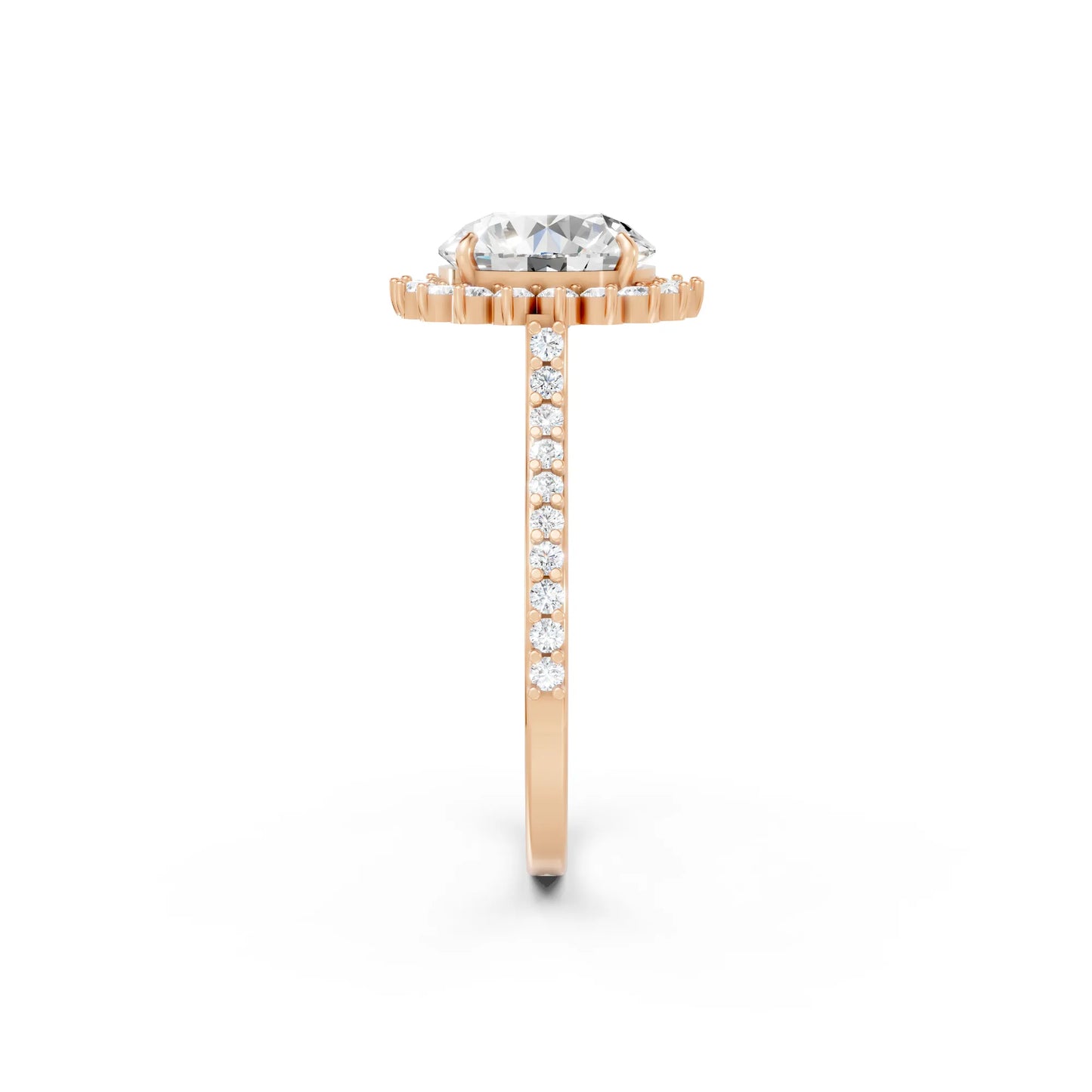 14K Gold Round Cut Diamond Floral Halo Pave Engagement Ring