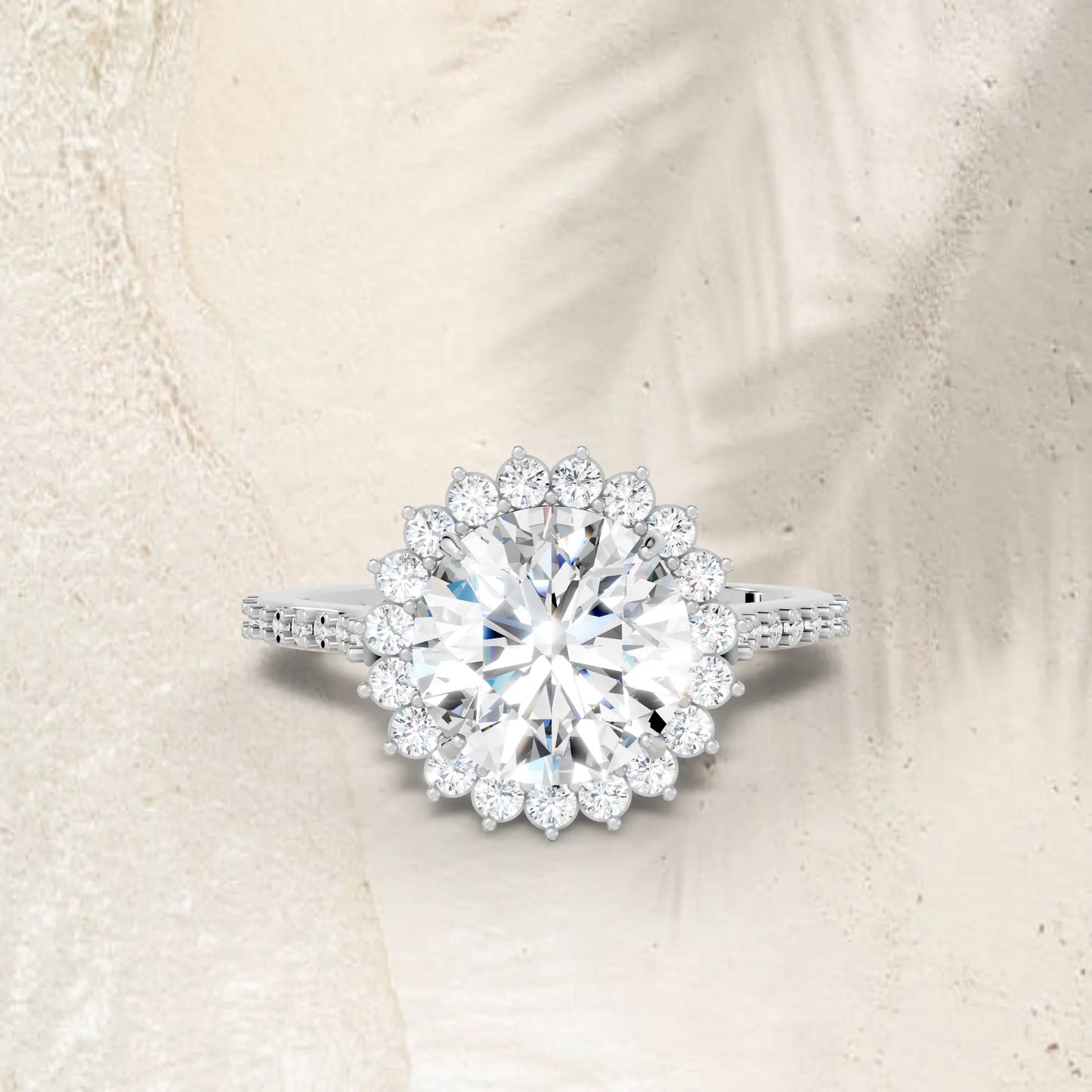 14K Gold Round Cut Diamond Floral Halo Pave Engagement Ring