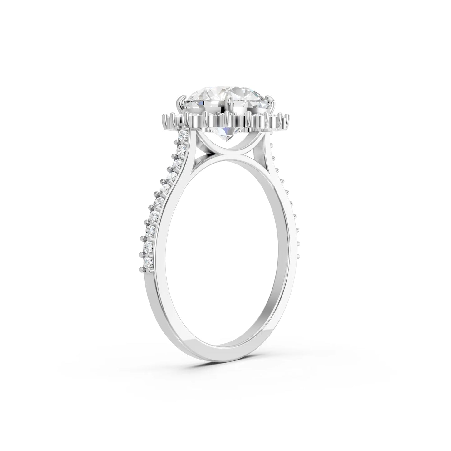 14K Gold Round Cut Diamond Floral Halo Pave Engagement Ring