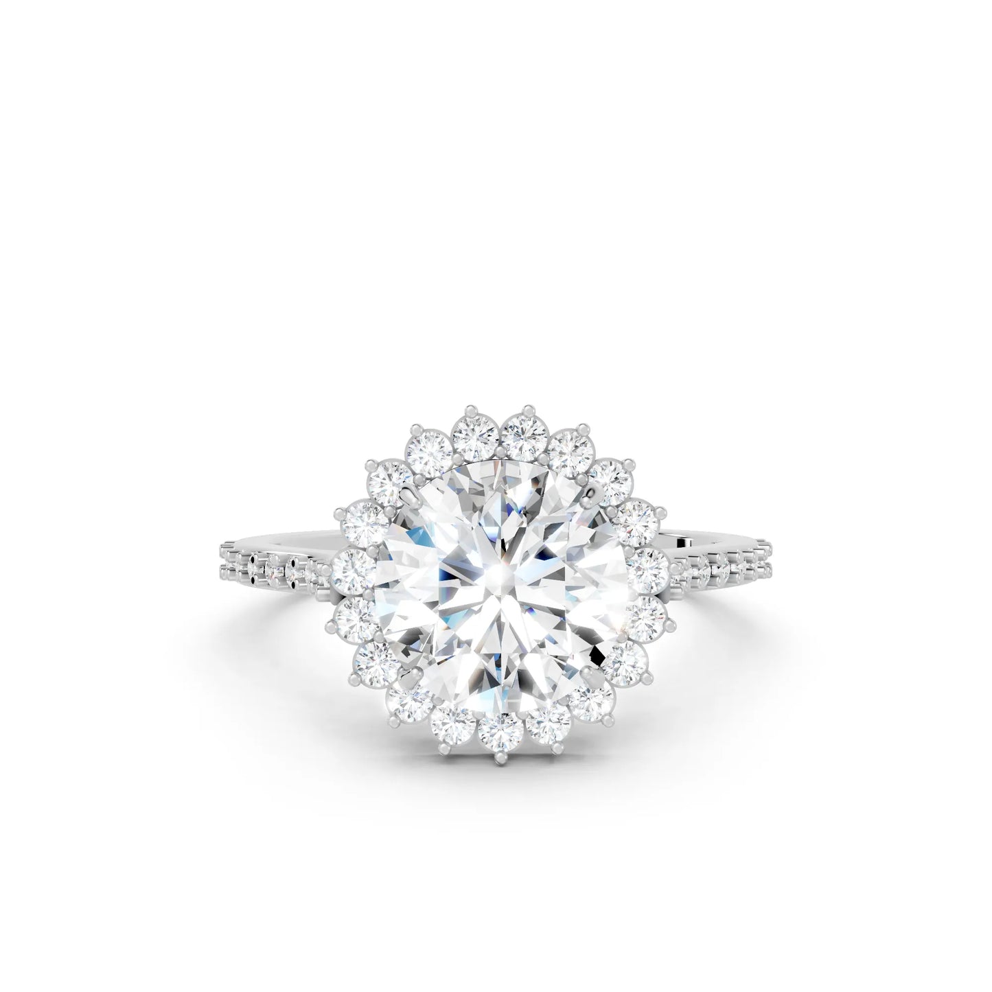 14K Gold Round Cut Diamond Floral Halo Pave Engagement Ring
