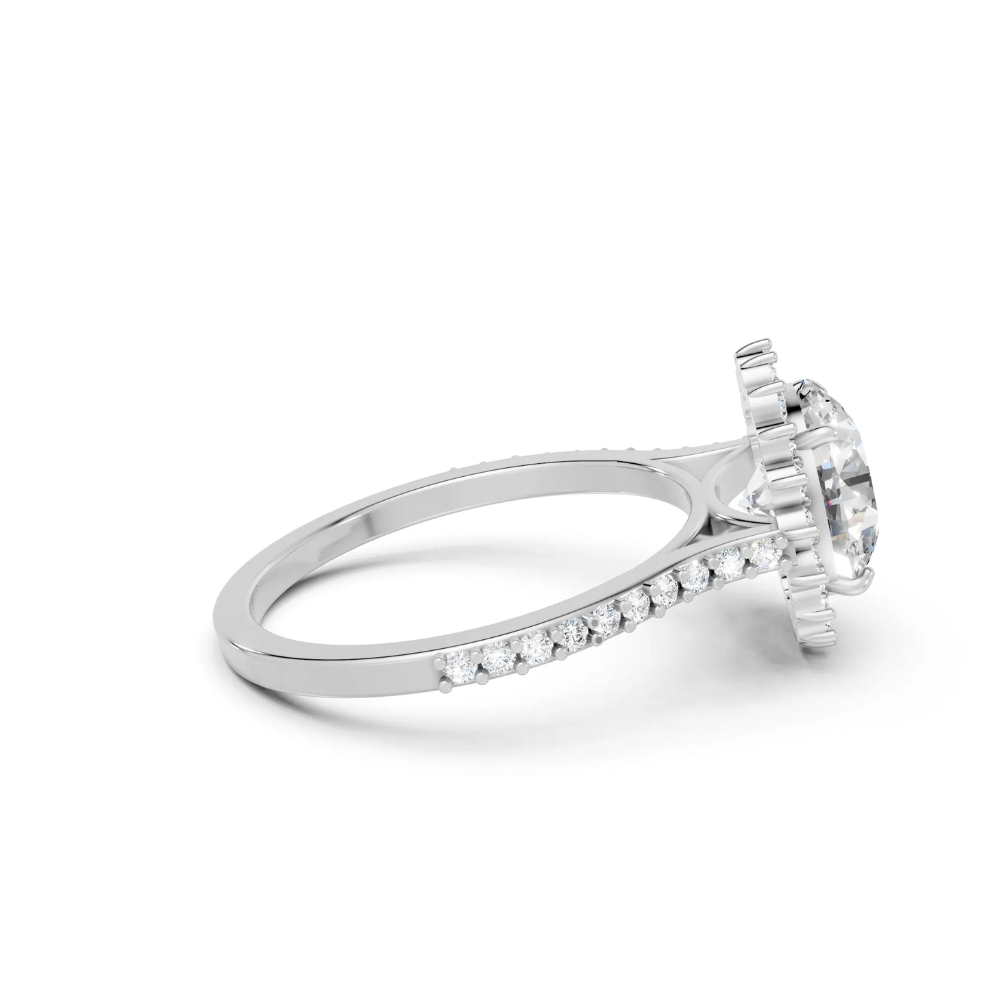 14K Gold Round Cut Diamond Floral Halo Pave Engagement Ring