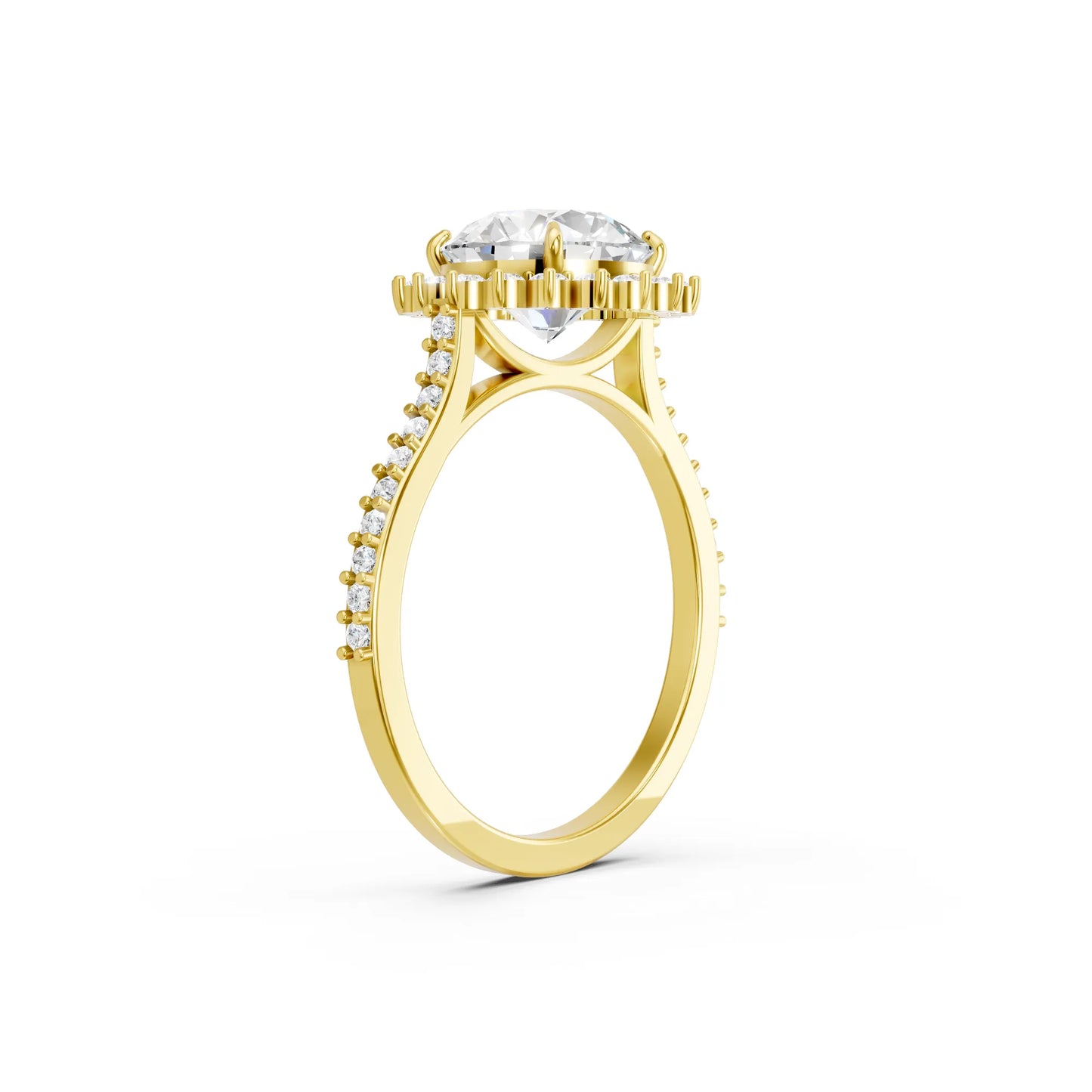 14K Gold Round Cut Diamond Floral Halo Pave Engagement Ring