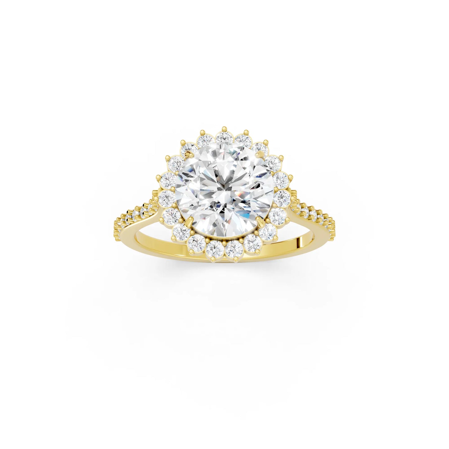 14K Gold Round Cut Diamond Floral Halo Pave Engagement Ring