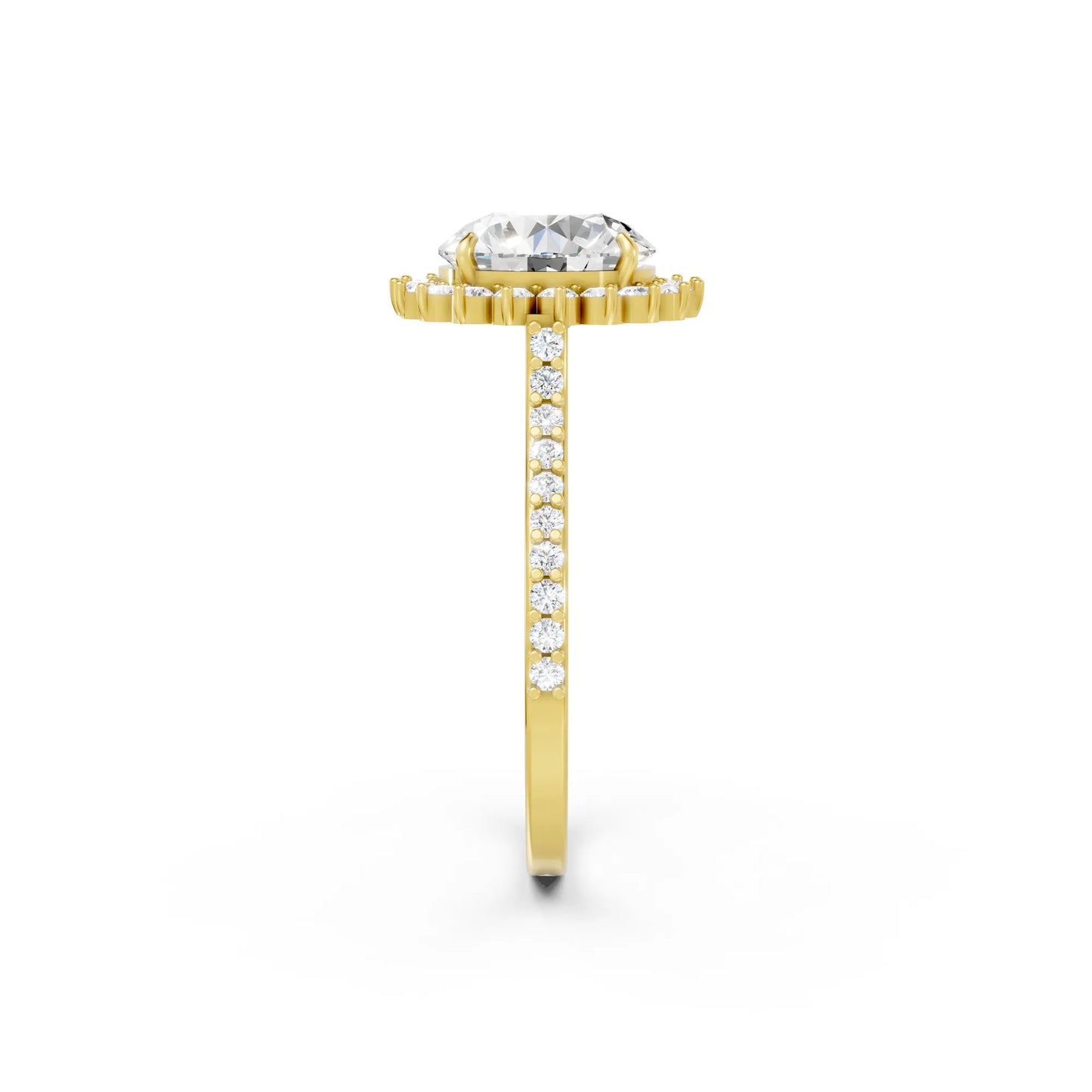 14K Gold Round Cut Diamond Floral Halo Pave Engagement Ring