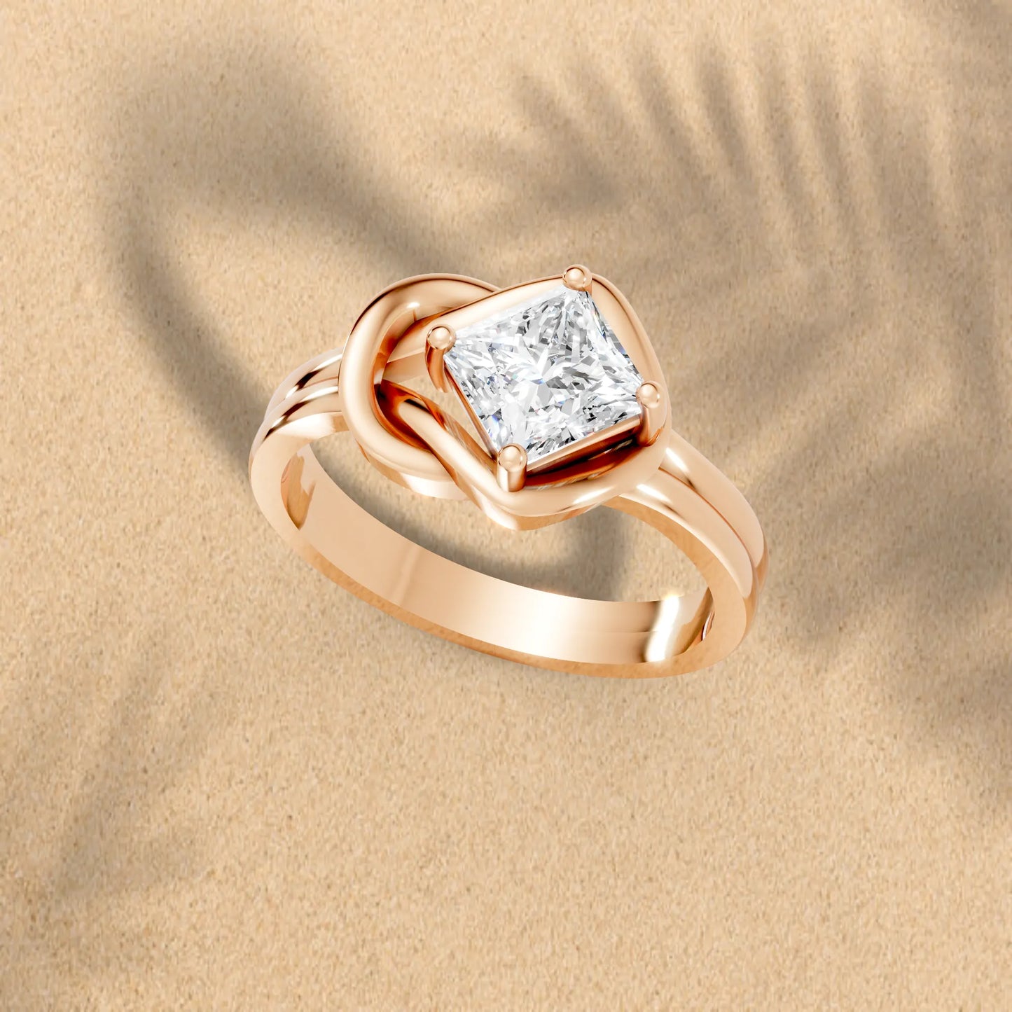 14K Gold Princess Cut Diamond Solitaire Knot Infinity Engagement Ring