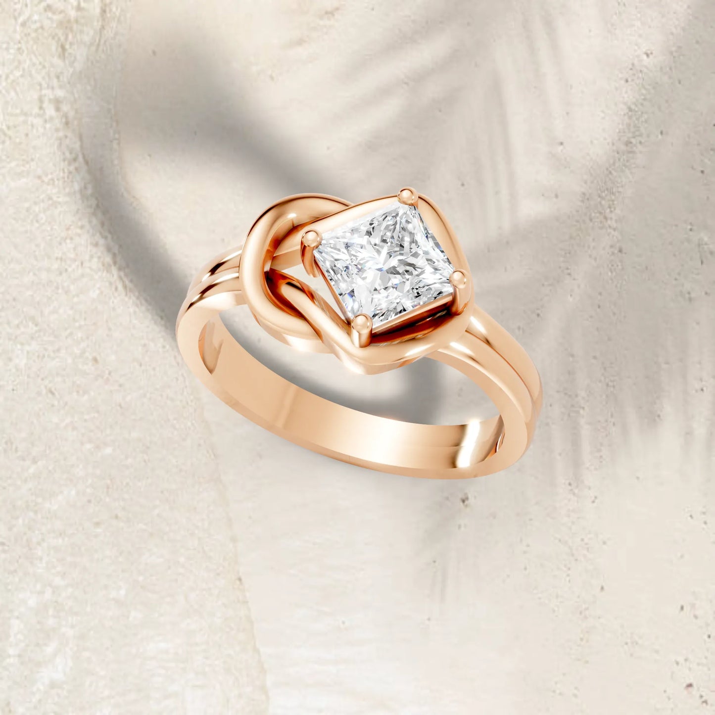 14K Gold Princess Cut Diamond Solitaire Knot Infinity Engagement Ring