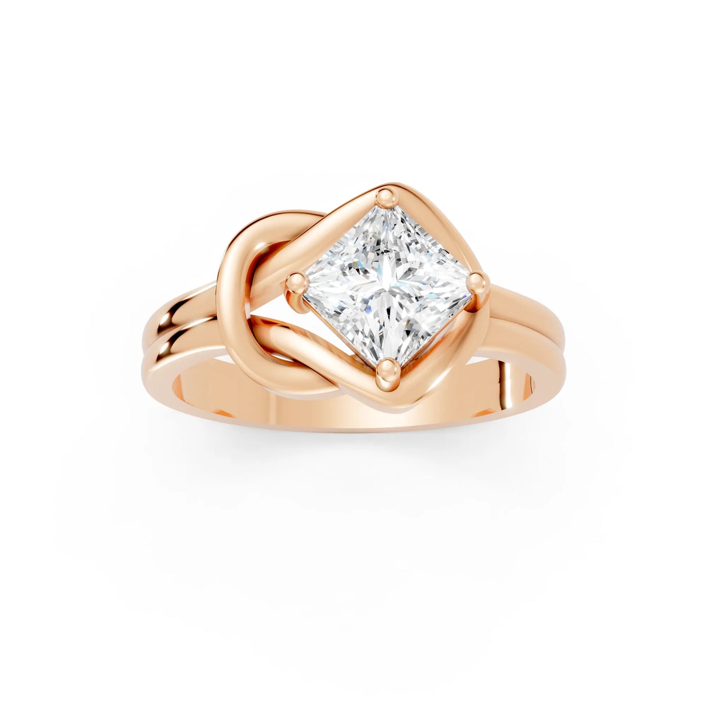 14K Gold Princess Cut Diamond Solitaire Knot Infinity Engagement Ring