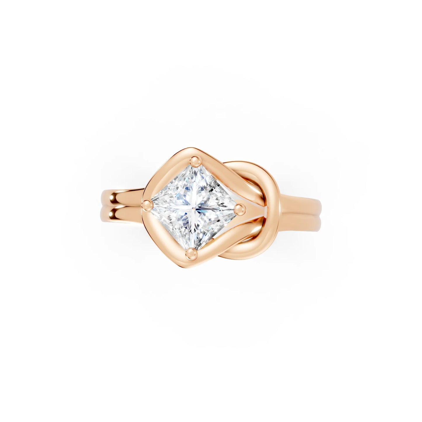 14K Gold Princess Cut Diamond Solitaire Knot Infinity Engagement Ring