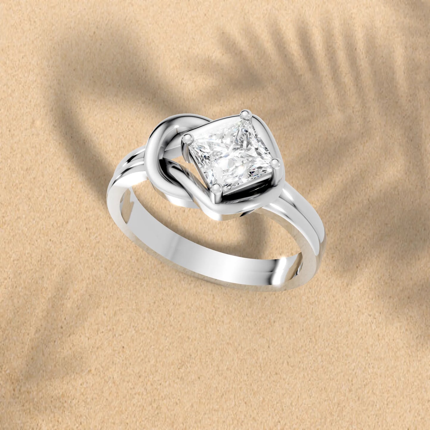 14K Gold Princess Cut Diamond Solitaire Knot Infinity Engagement Ring