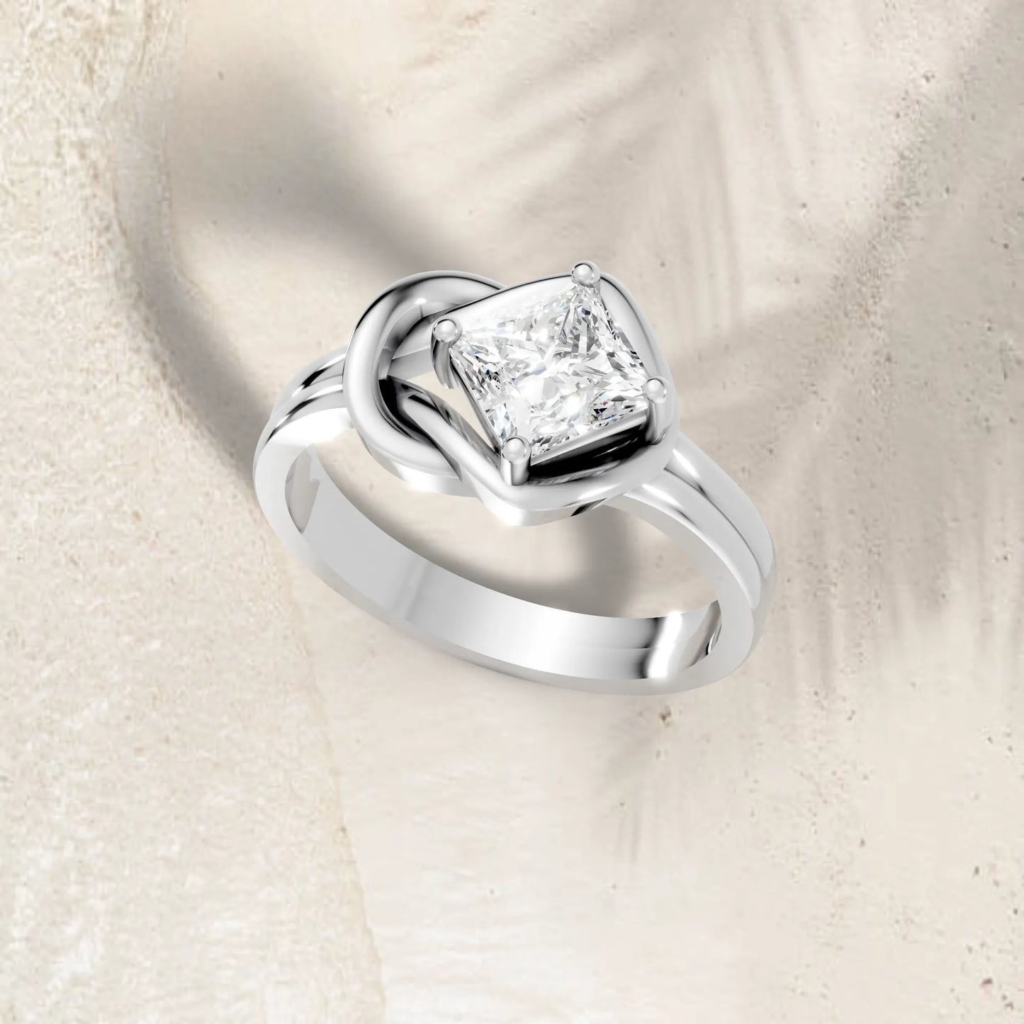 14K Gold Princess Cut Diamond Solitaire Knot Infinity Engagement Ring