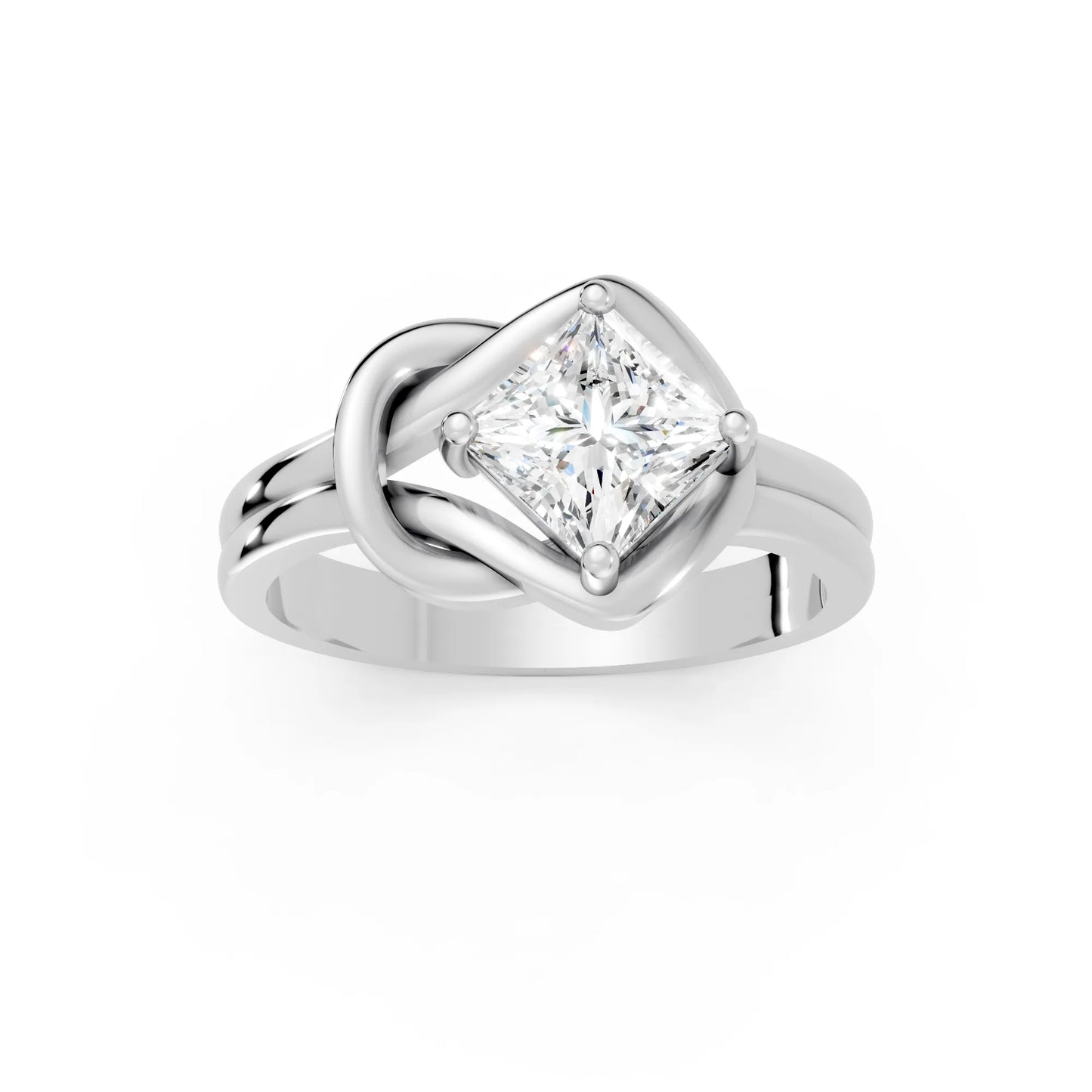 14K Gold Princess Cut Diamond Solitaire Knot Infinity Engagement Ring